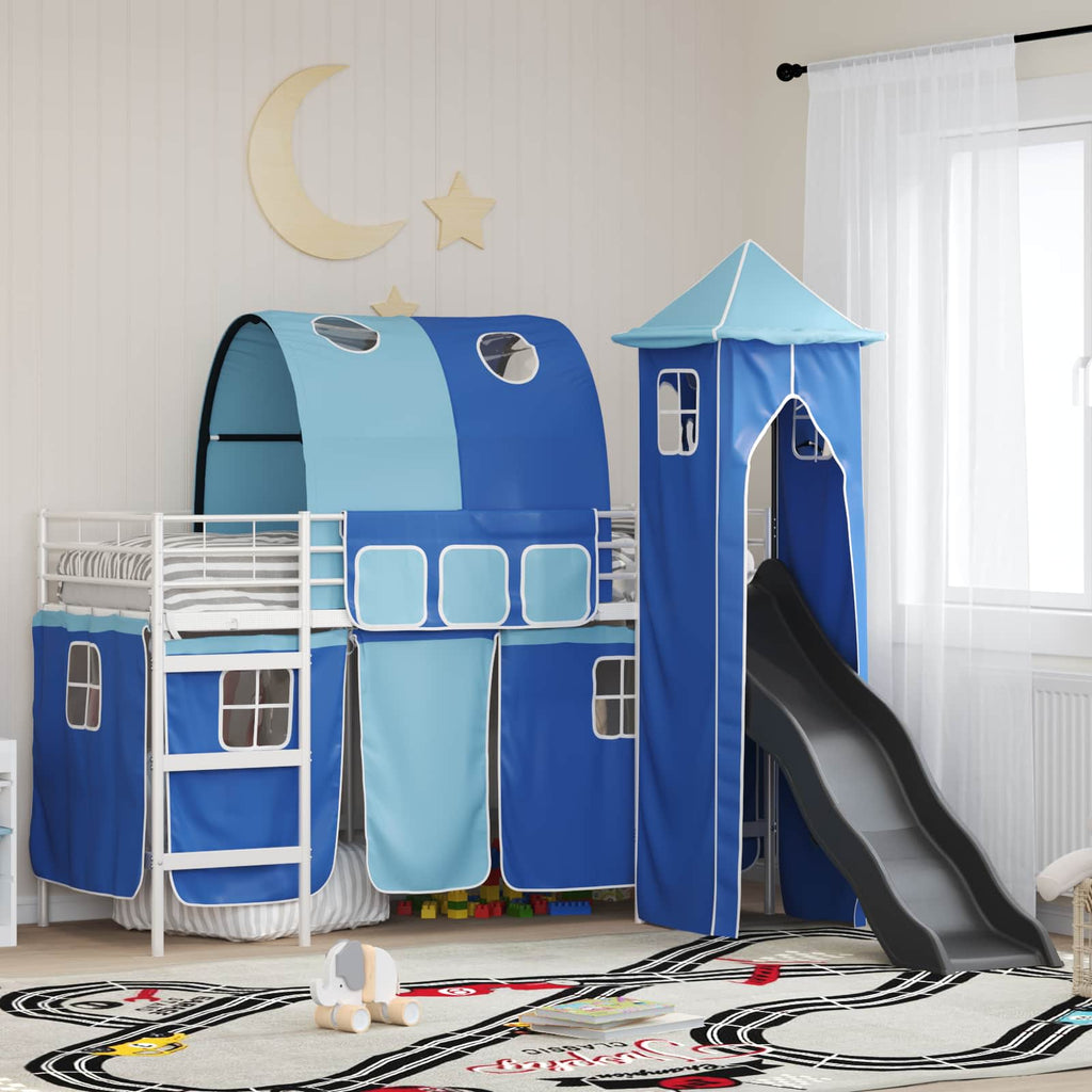 Kinderloftbett Weiß und Blau 100 x 190 cm Metall