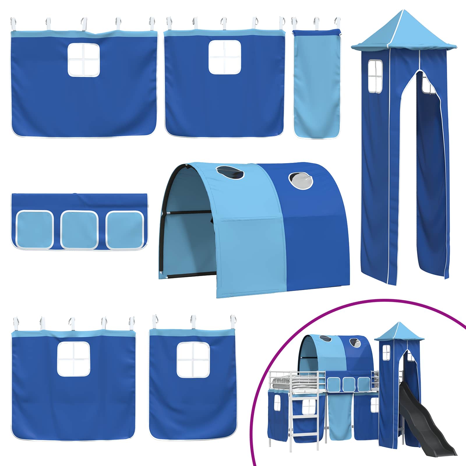 Kinderloftbett Weiß und Blau 100 x 190 cm Metall