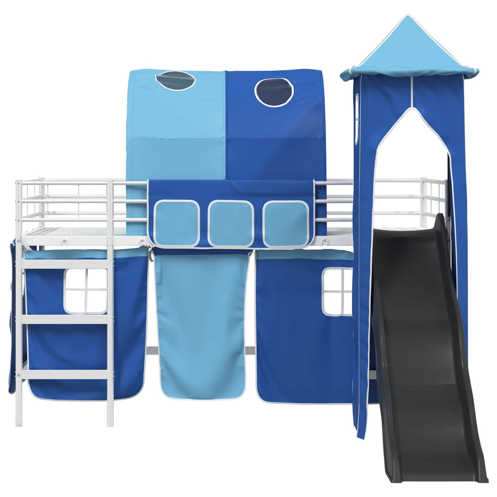 Kinderloftbett Weiß und Blau 100 x 200 cm Metall