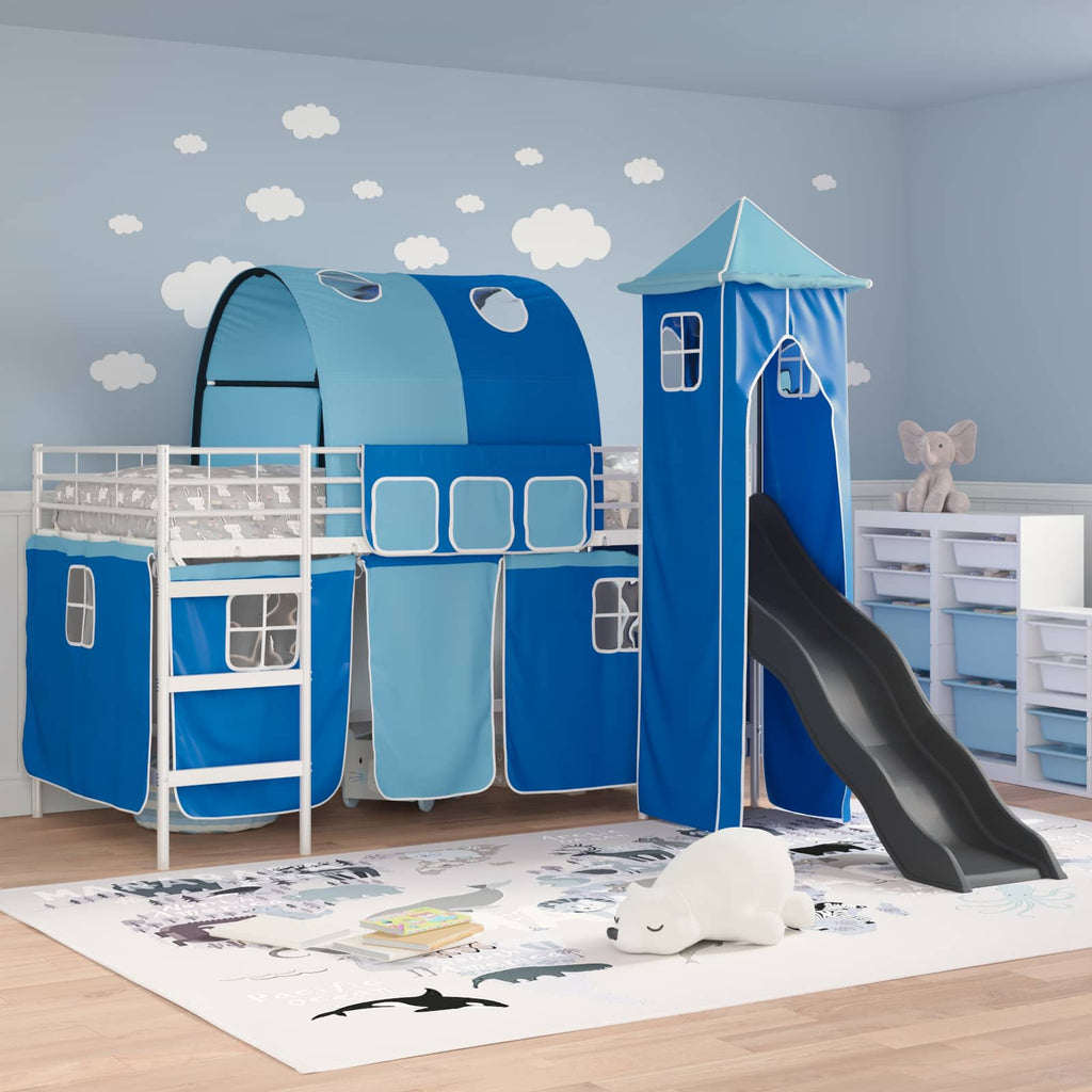 Kinderloftbett Weiß und Blau 107 x 200 cm Metall