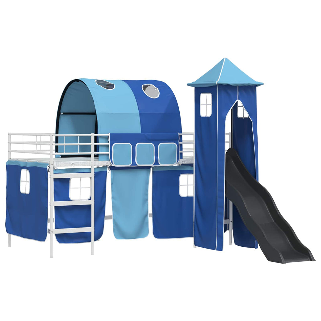 Kinderloftbett Weiß und Blau 107 x 200 cm Metall