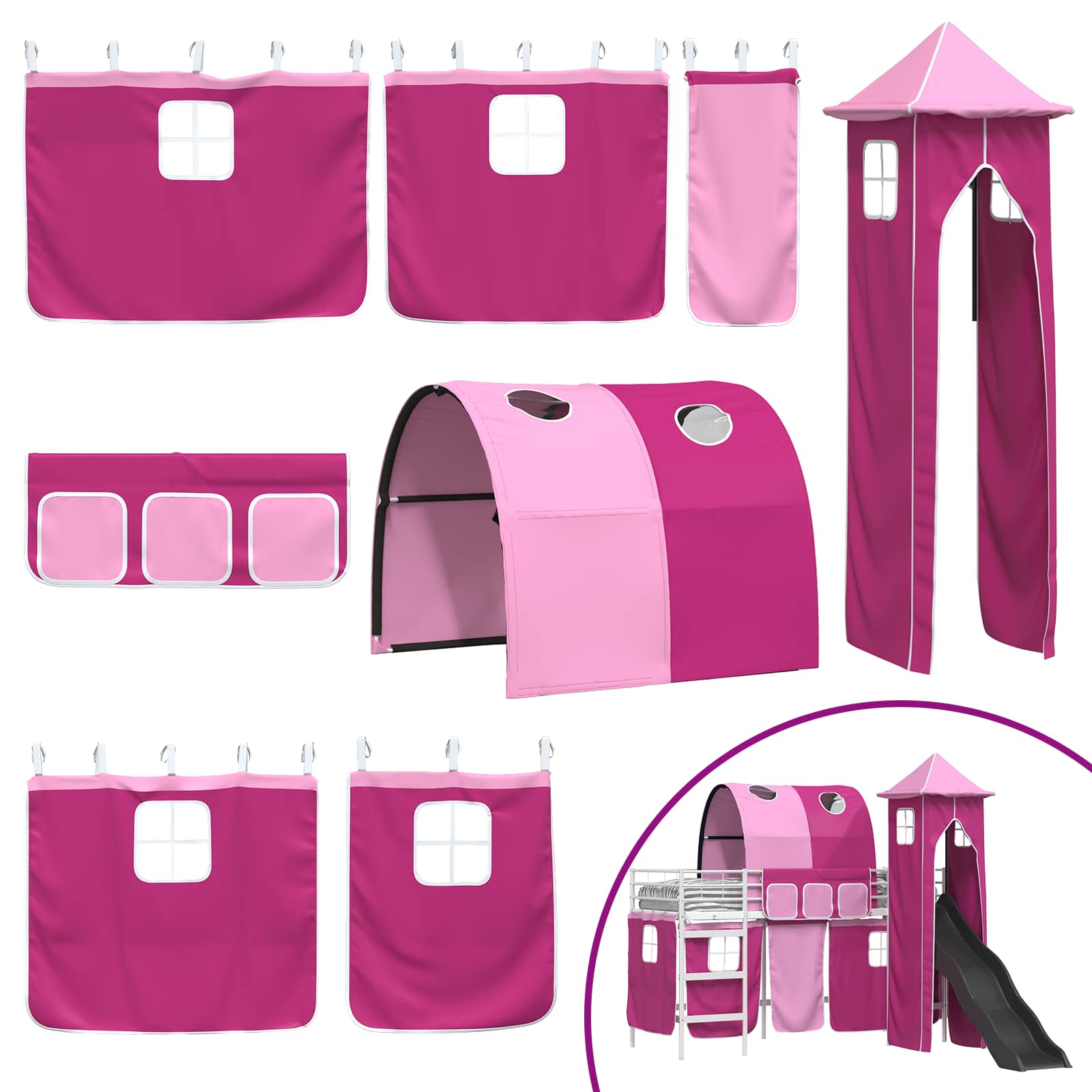 Kinderloftbett Weiß und Rosa 75 x 190 cm Metall