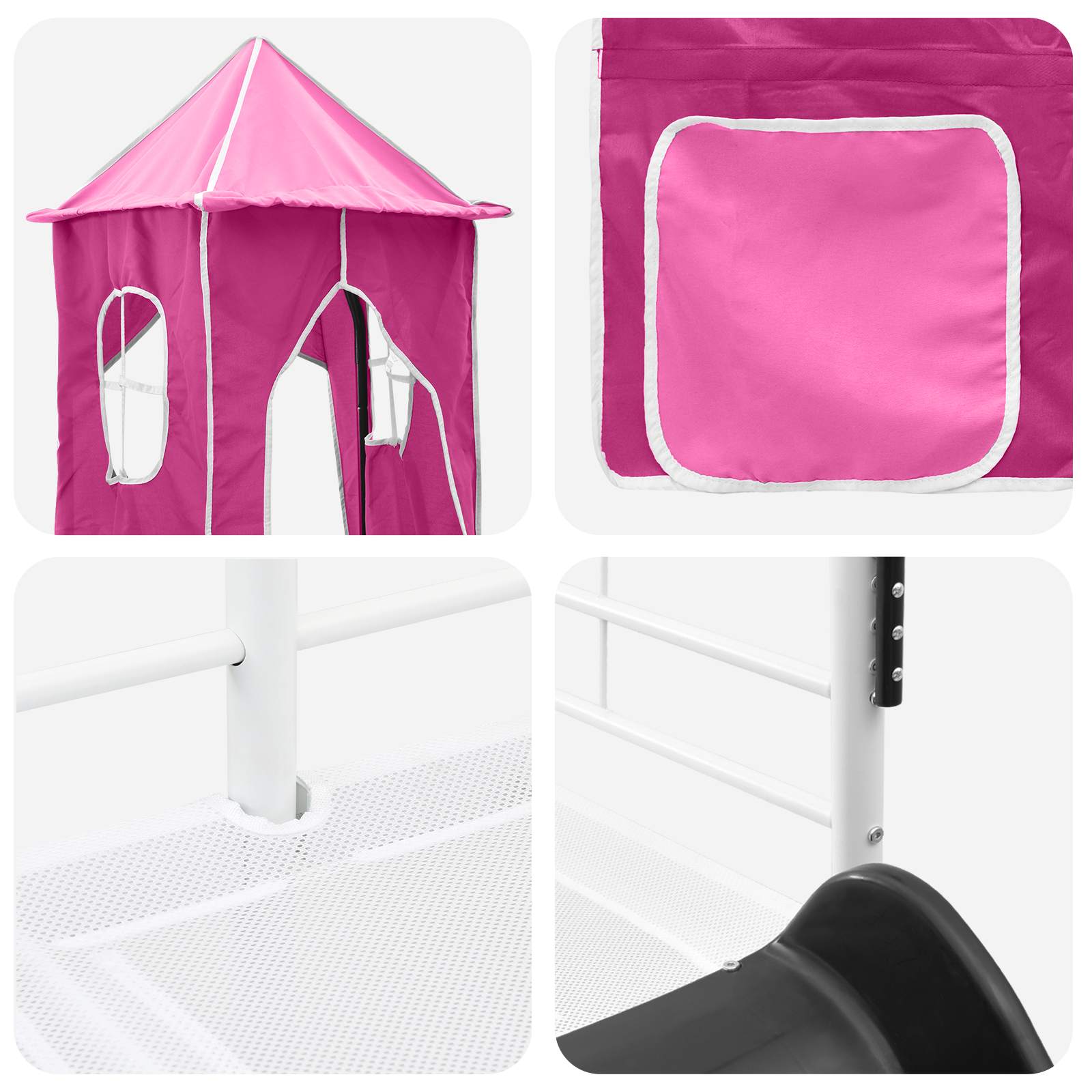 Kinderloftbett Weiß und Rosa 80 x 200 cm Metall