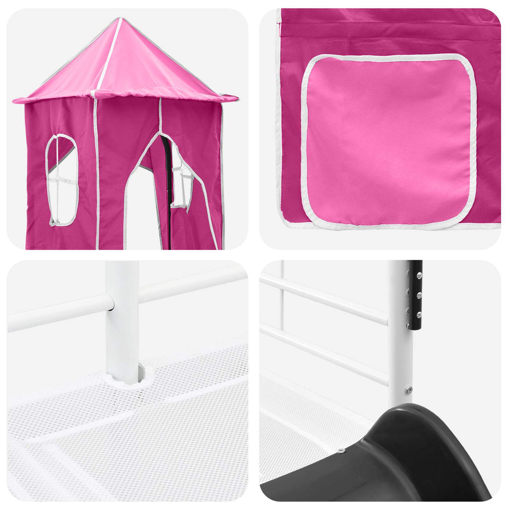 Kinderloftbett Weiß und Rosa 90 x 190 cm Metall
