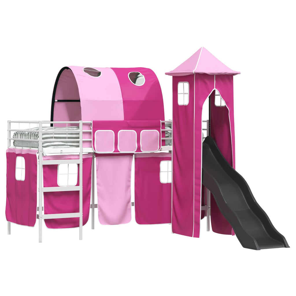 Kinderloftbett Weiß und Rosa 90 x 190 cm Metall