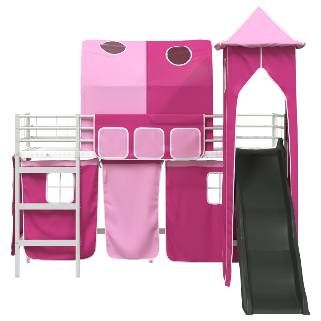 Kinderloftbett Weiß und Rosa 90 x 190 cm Metall