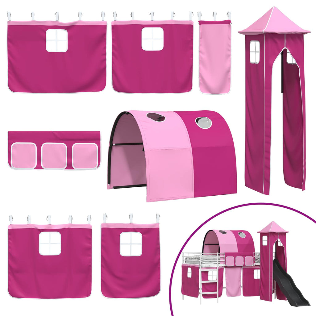 Kinderloftbett Weiß und Rosa 90 x 200 cm Metall