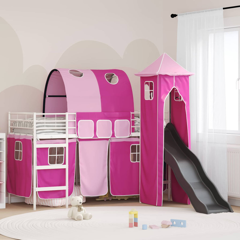 Kinderloftbett Weiß und Rosa 100 x 190 cm Metall