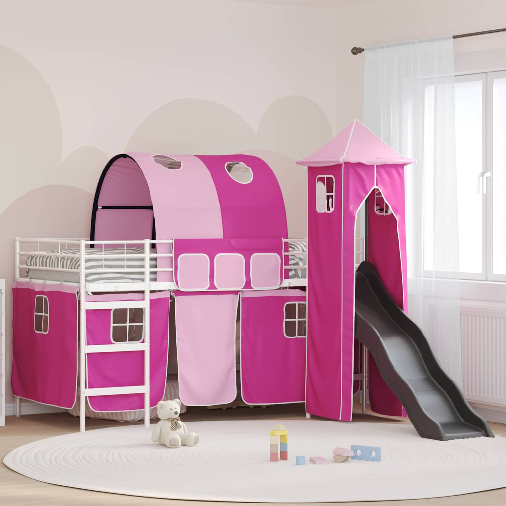 Kinderloftbett Weiß und Rosa 100 x 200 cm Metall