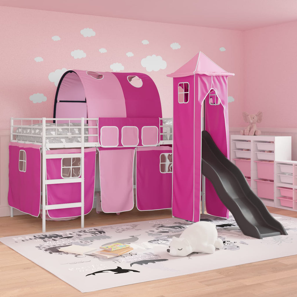 Kinderloftbett Weiß und Rosa 100 x 200 cm Metall