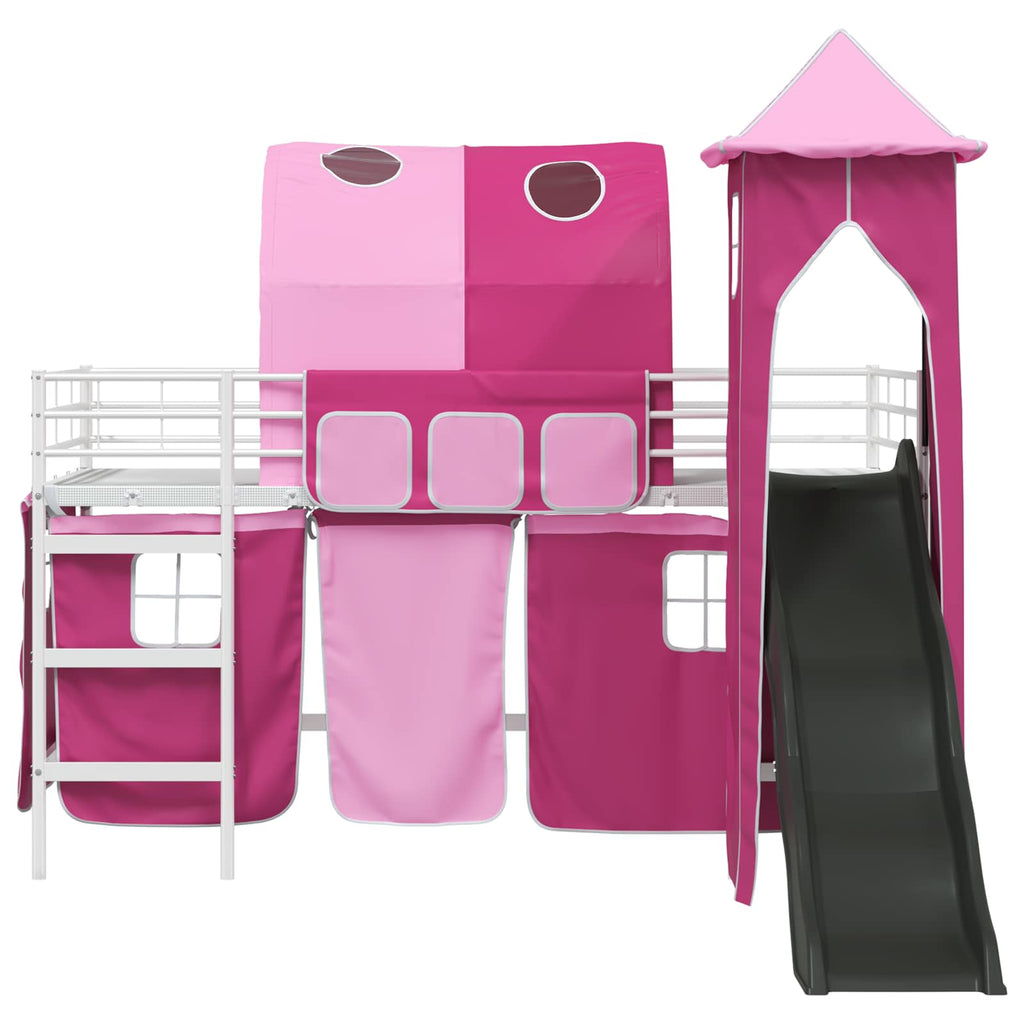 Kinderloftbett Weiß und Rosa 100 x 200 cm Metall