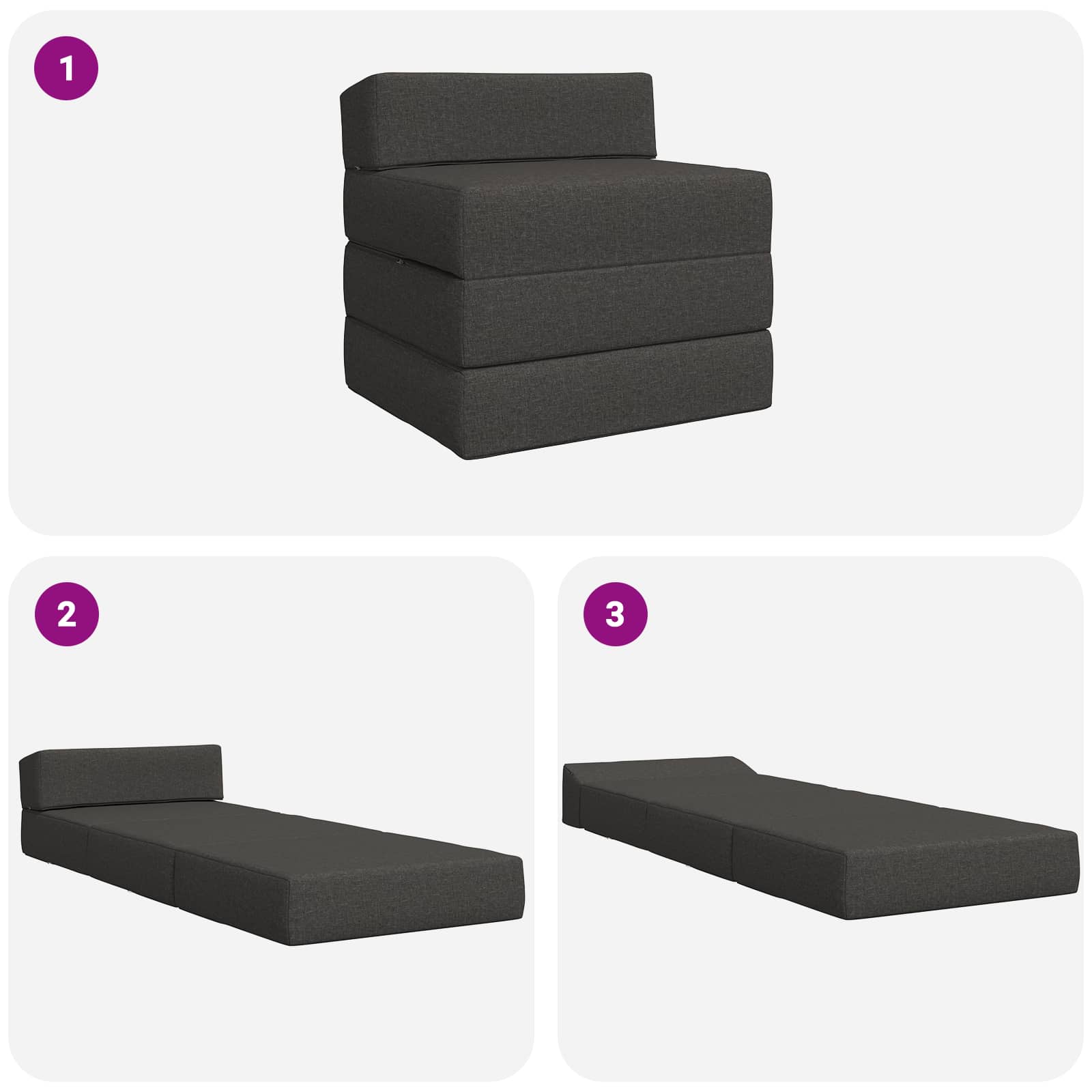 Klappsofa Bett Dunkelgrau 200 x 70 x 15 cm Stoff