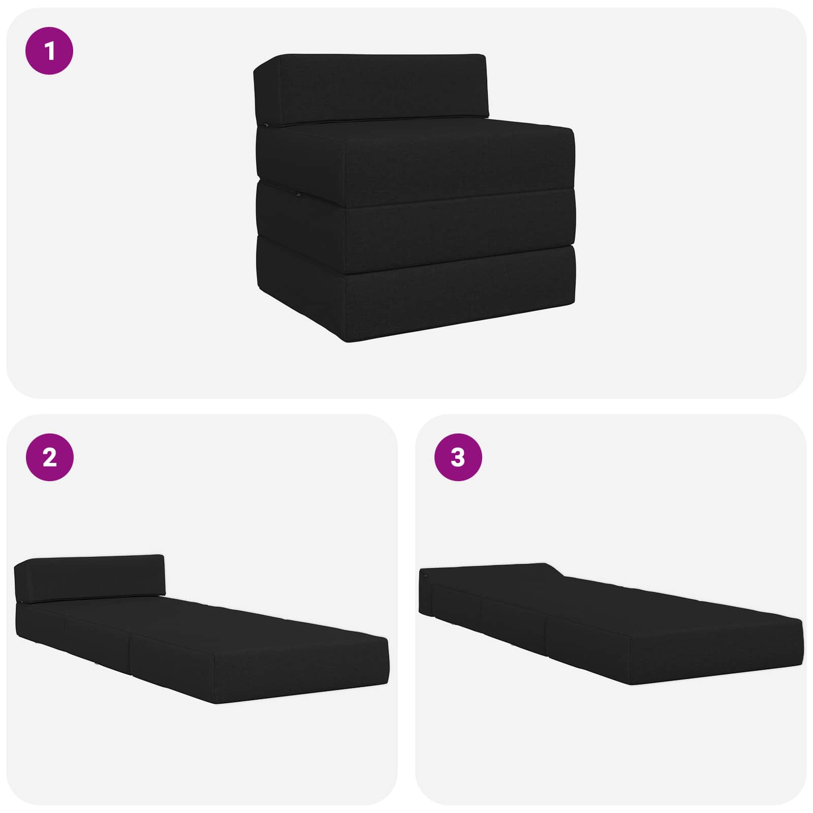 Klappsofa Bett Schwarz 200 x 70 x 15 cm Stoff