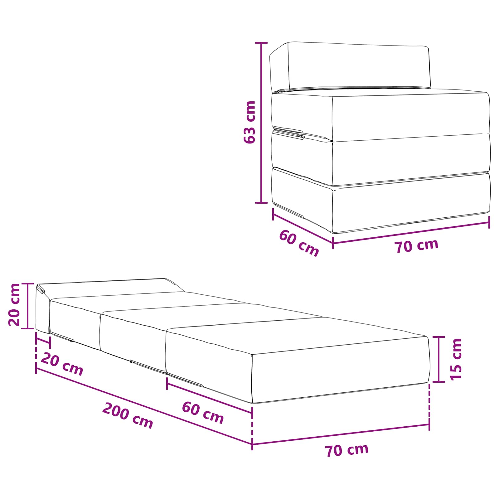 Klappsofa Bett Dunkelgrün 200 x 70 x 15 cm Stoff