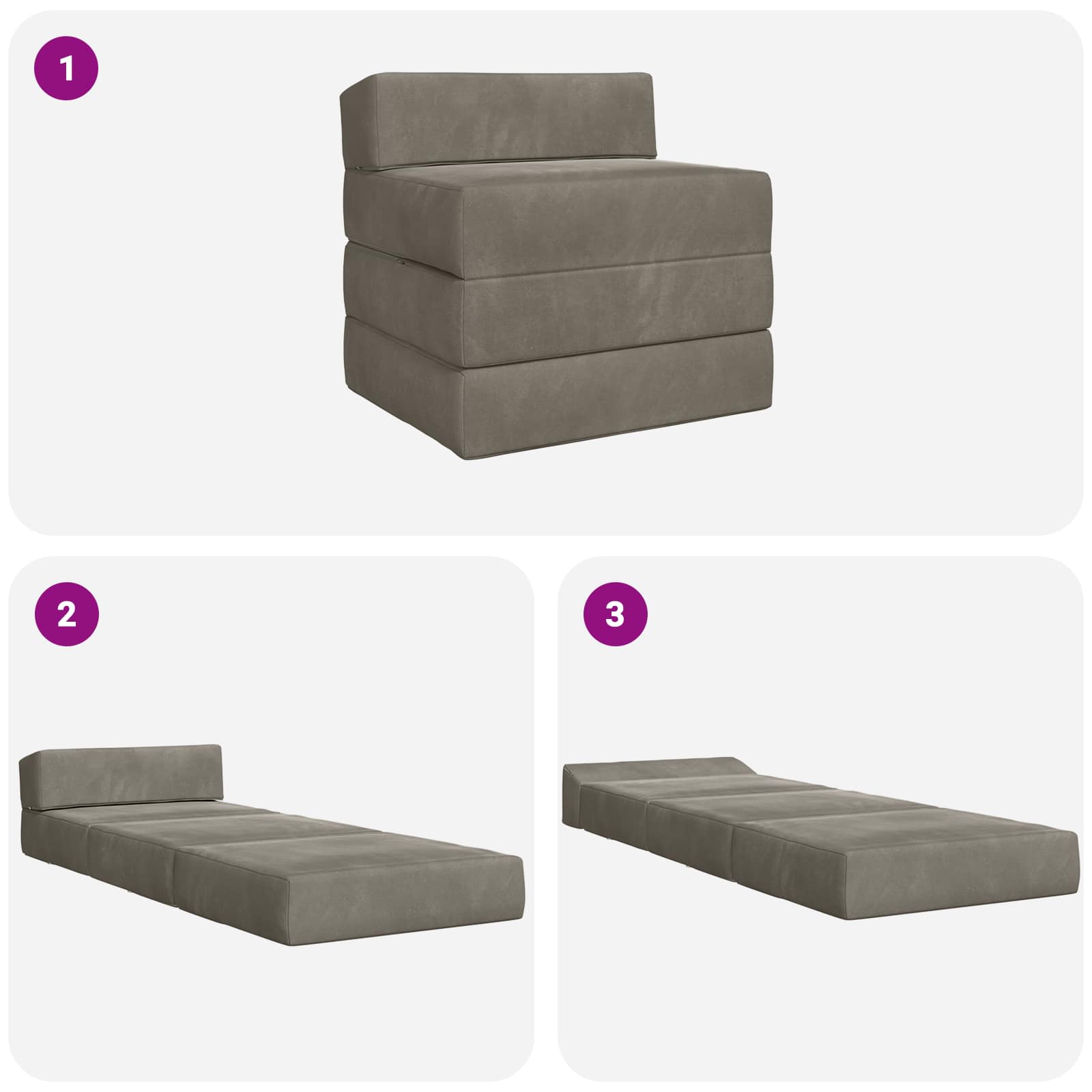 Klappsofa Bett Hellgrau 200 x 70 x 15 cm Samt