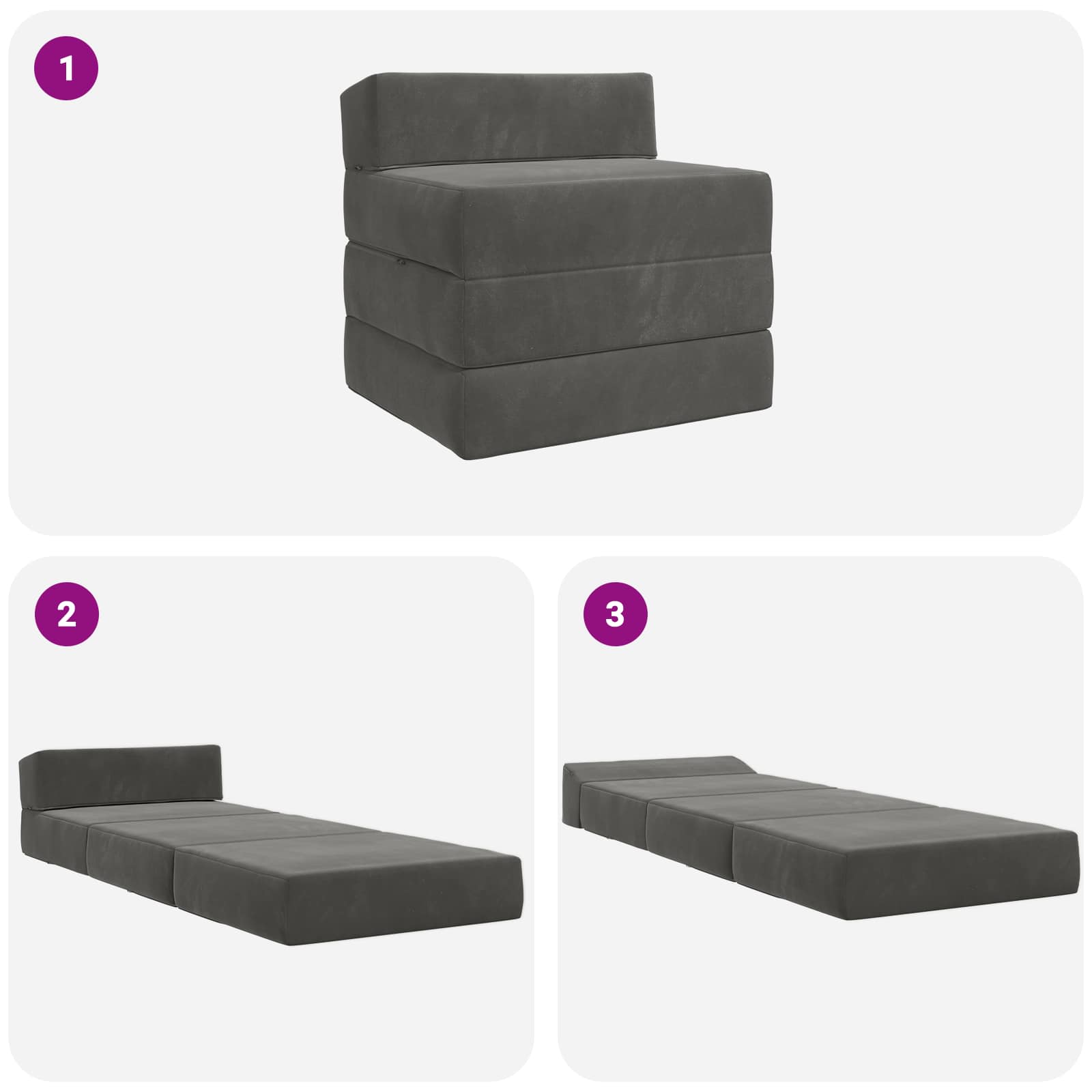 Klappsofa Bett Dunkelgrau 200 x 70 x 15 cm Samt
