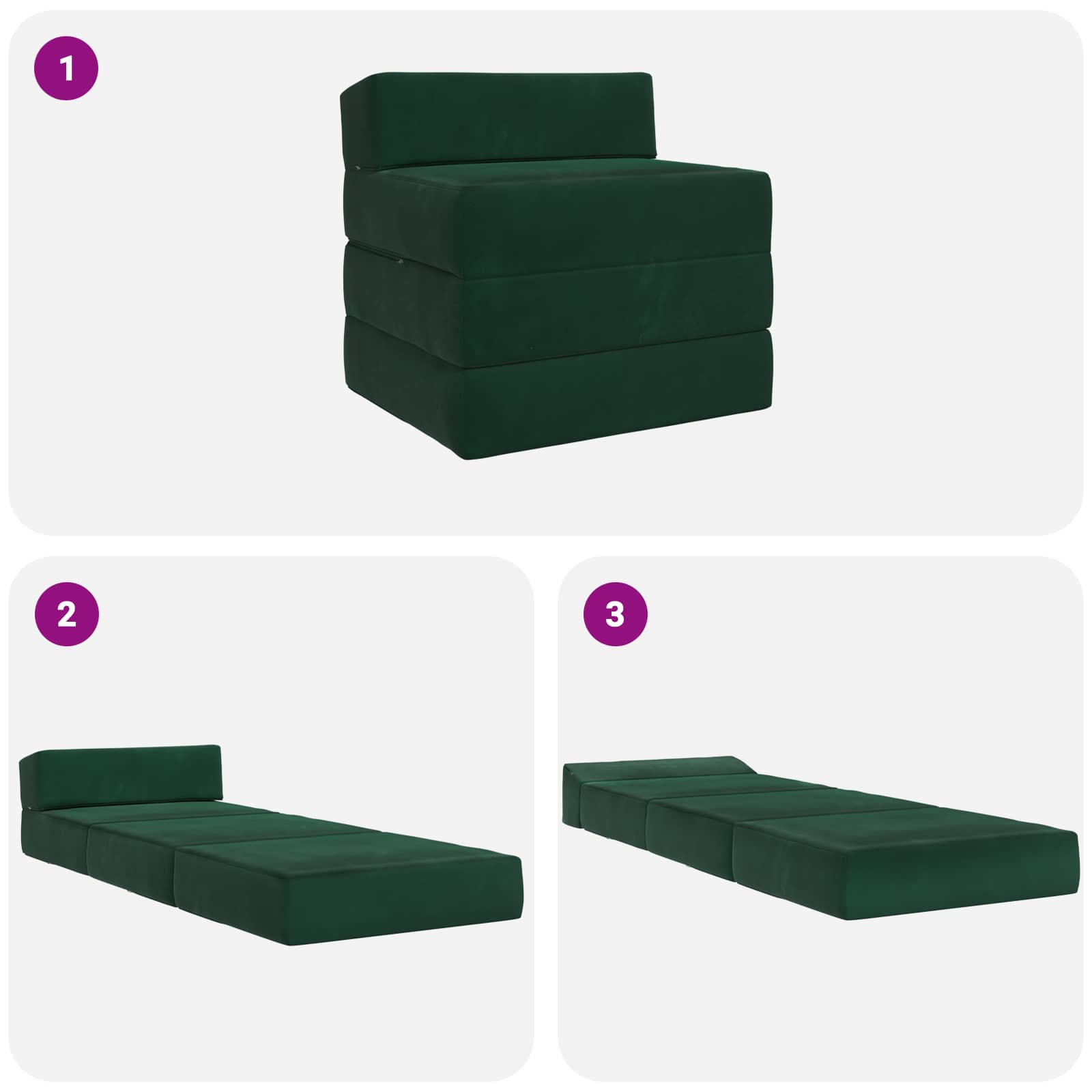 Klappsofa Bett Dunkelgrün 200 x 70 x 15 cm Samt