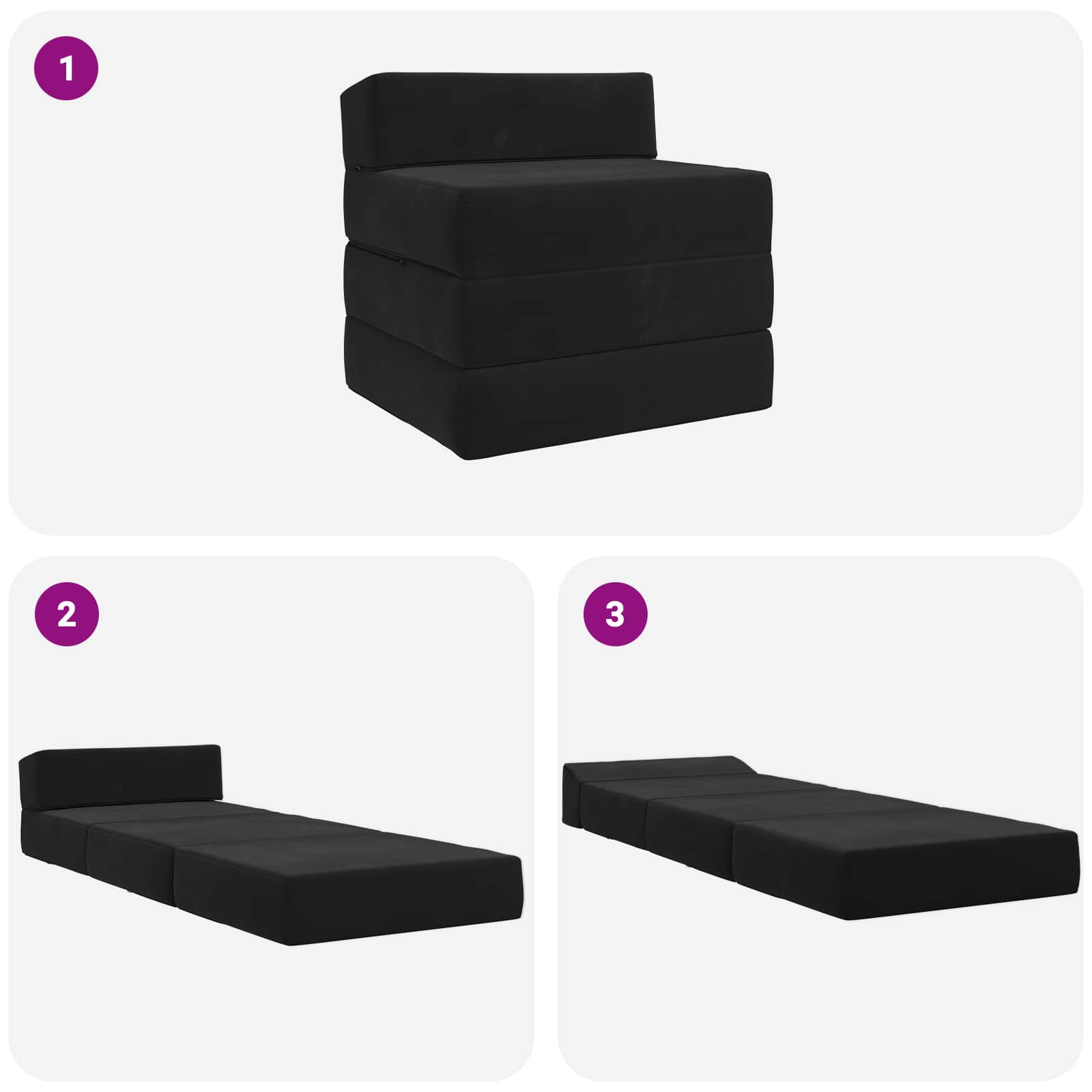 Klappsofa Bett Schwarz 200 x 70 x 15 cm Samt