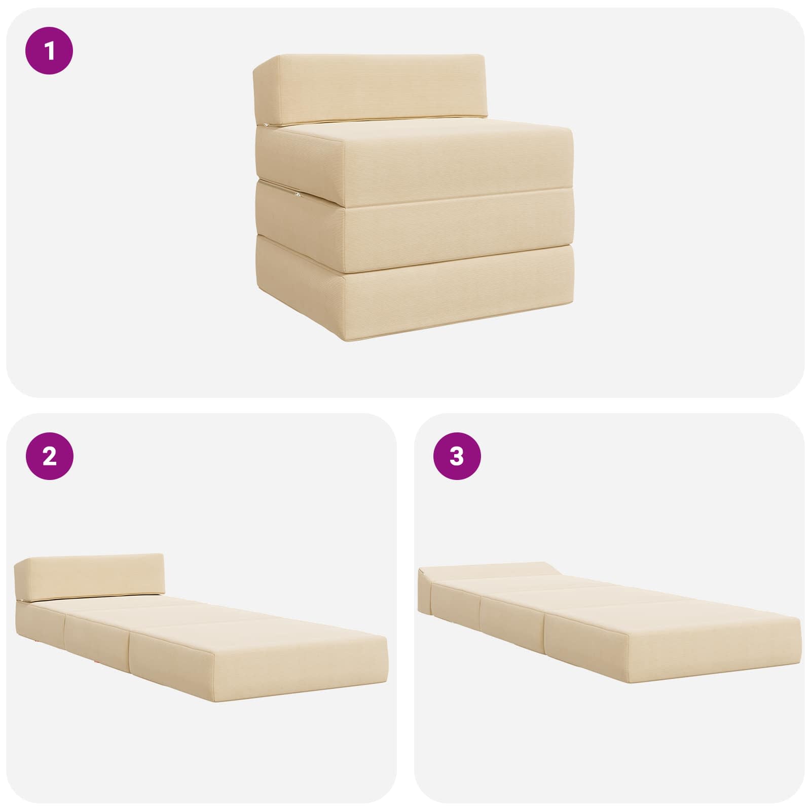 Klappsofa Bett Creme 200 x 70 x 15 cm Cordstoff