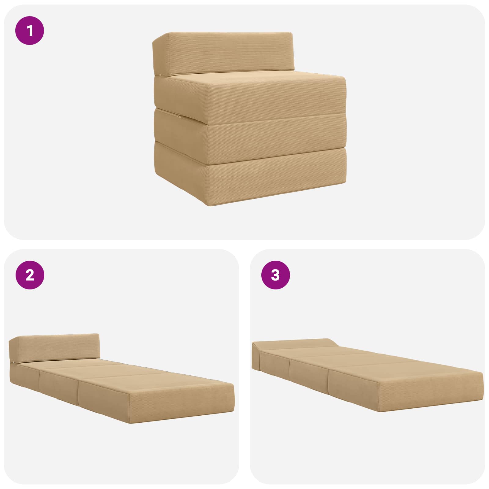 Klappsofa Bett Hellgrün-Grau 200 x 70 x 15 cm Cordstoff