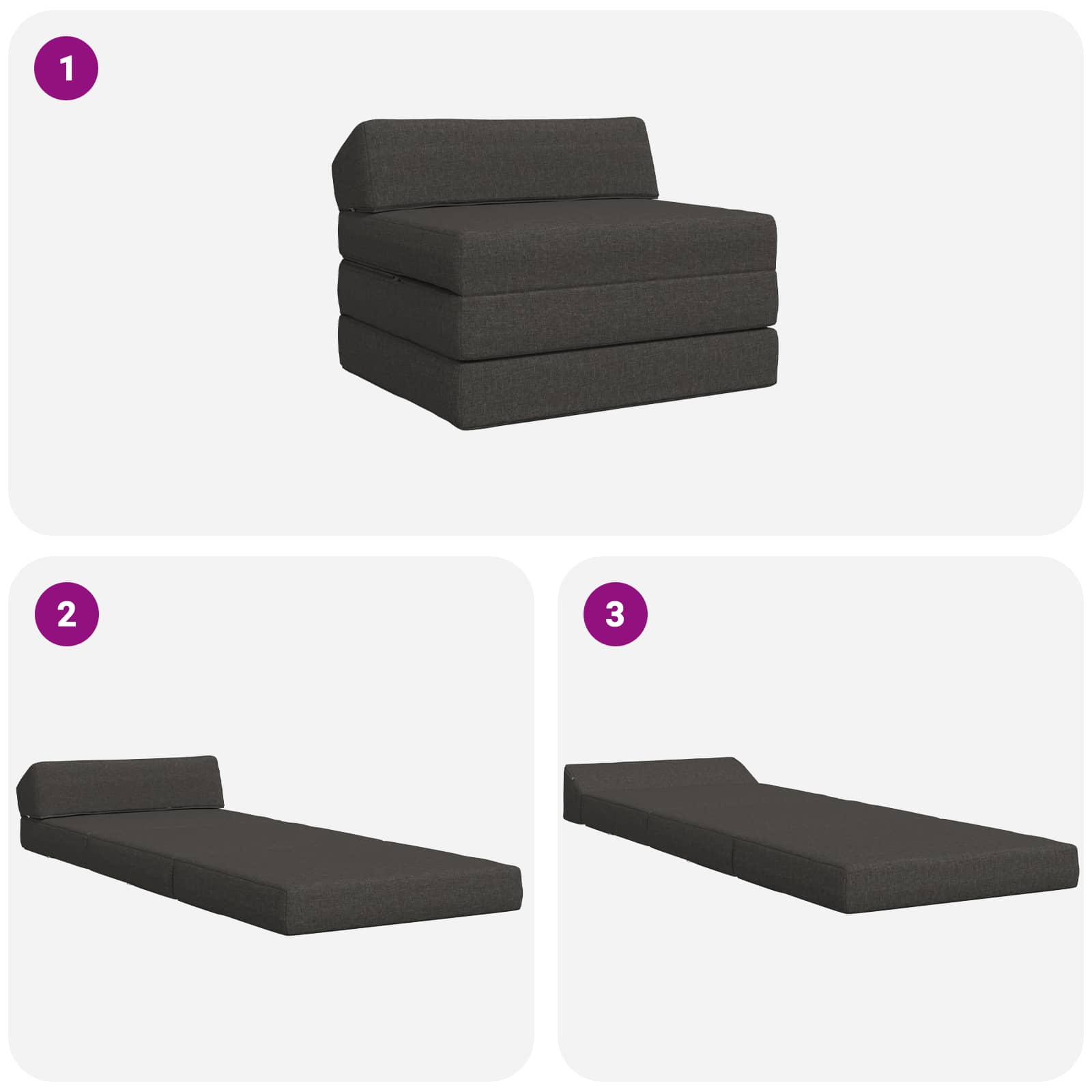 Klappsofa Bett Dunkelgrau 200 x 70 x 10 cm Stoff