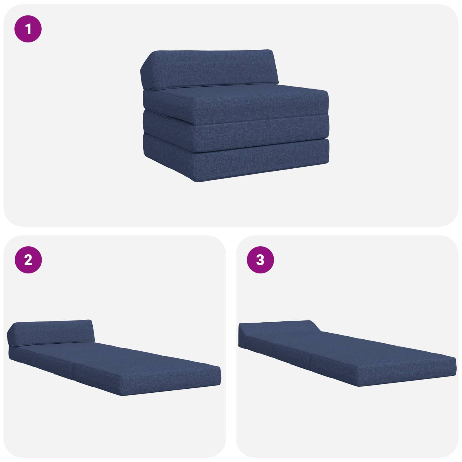 Klappsofa Bett Blau 200 x 70 x 10 cm Stoff