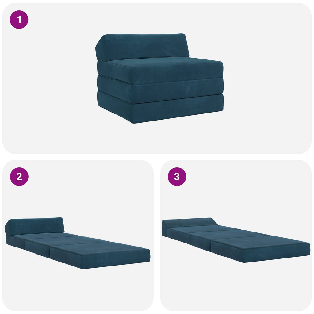 Klappsofa Bett Blau 200 x 70 x 10 cm Samt