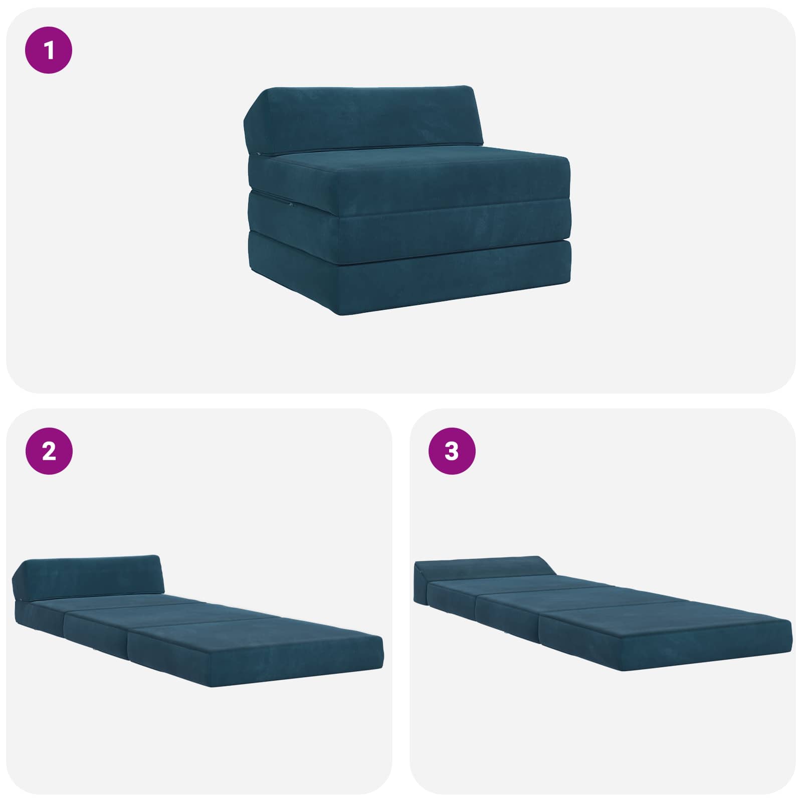 Klappsofa Bett Blau 200 x 70 x 10 cm Samt