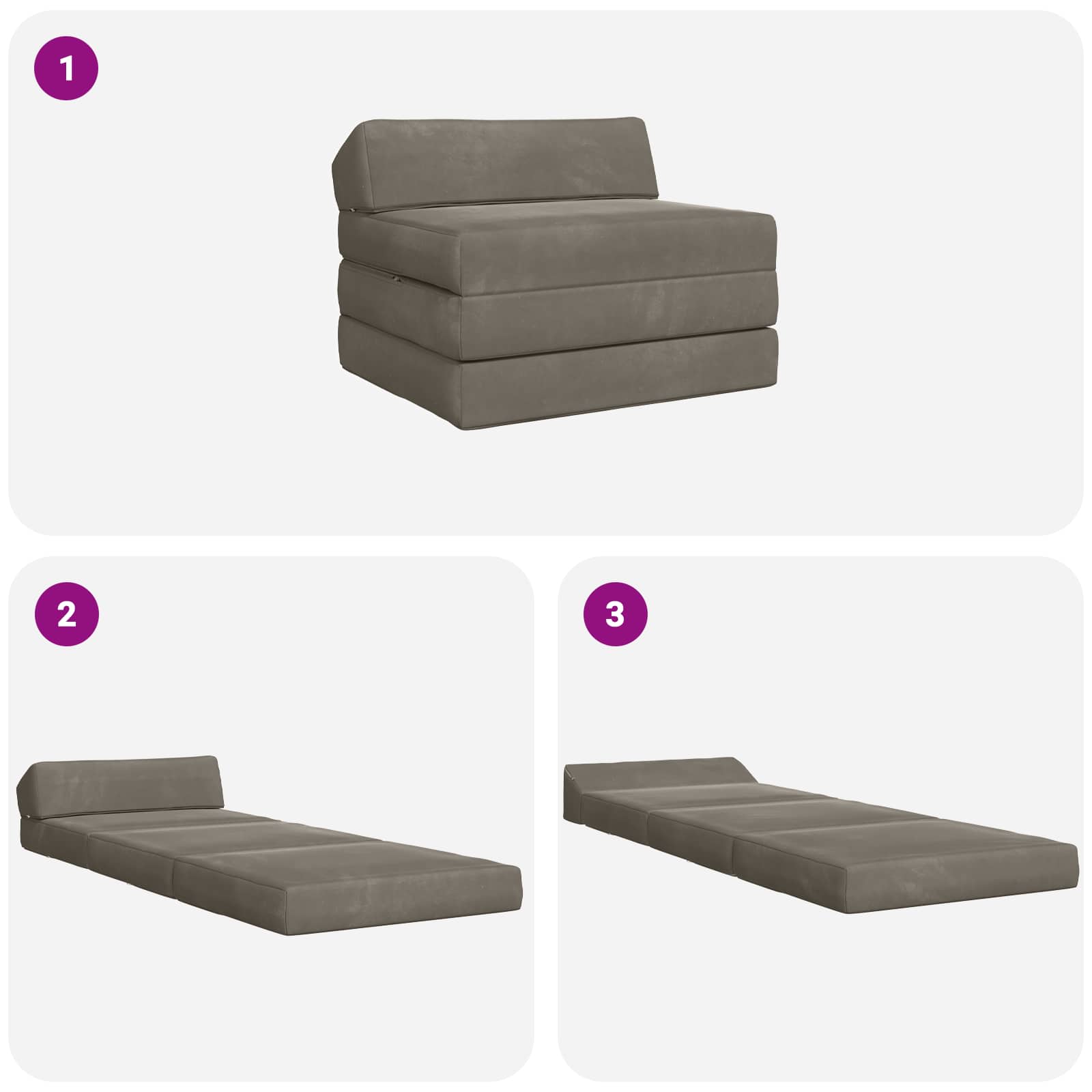 Klappsofa Bett Hellgrau 200 x 70 x 10 cm Samt