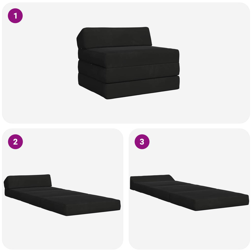 Klappsofa Bett Schwarz 200 x 70 x 10 cm Samt