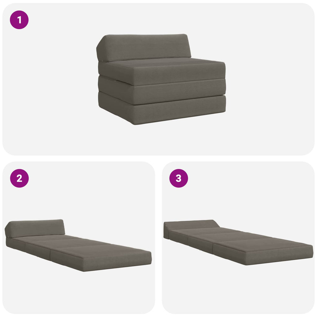 Klappsofa Bett Hellgrau 200 x 70 x 10 cm Cordstoff