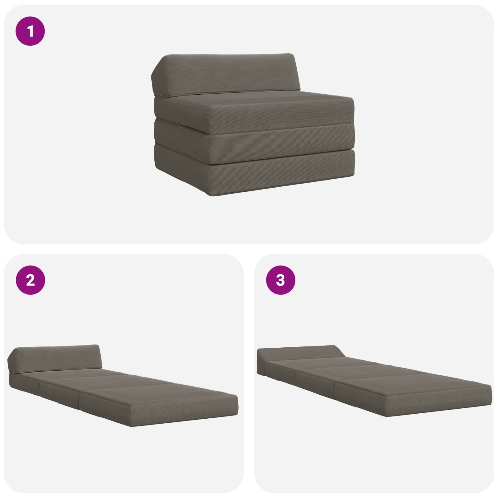 Klappsofa Bett Hellgrau 200 x 70 x 10 cm Cordstoff