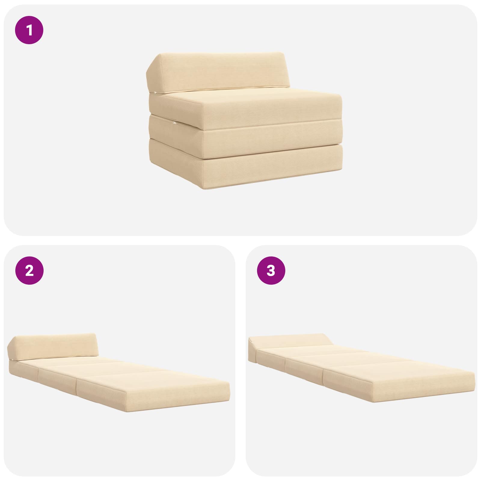 Klappsofa Bett Creme 200 x 70 x 10 cm Cordstoff