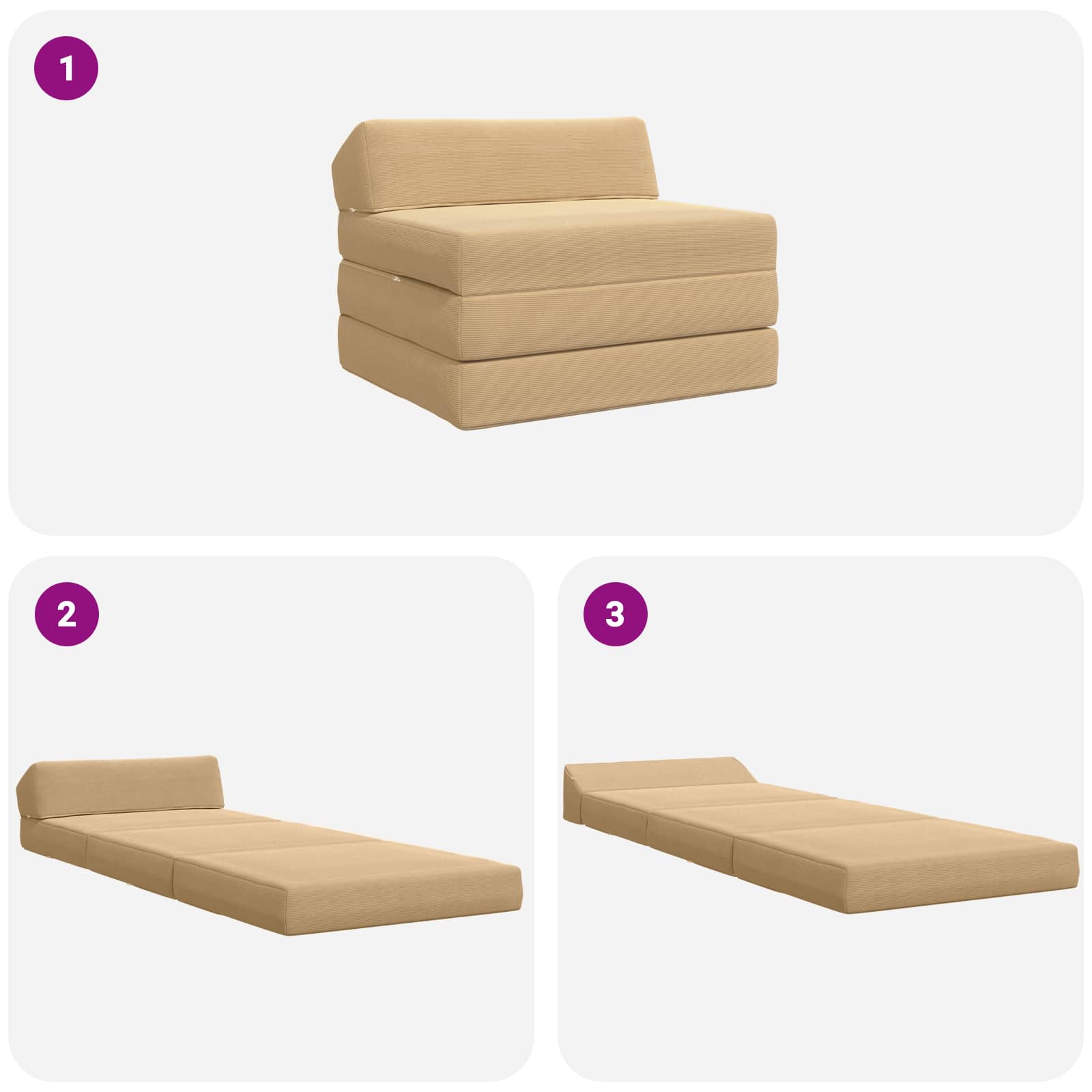 Klappsofa Bett Hellgrün-Grau 200 x 70 x 10 cm Cordstoff