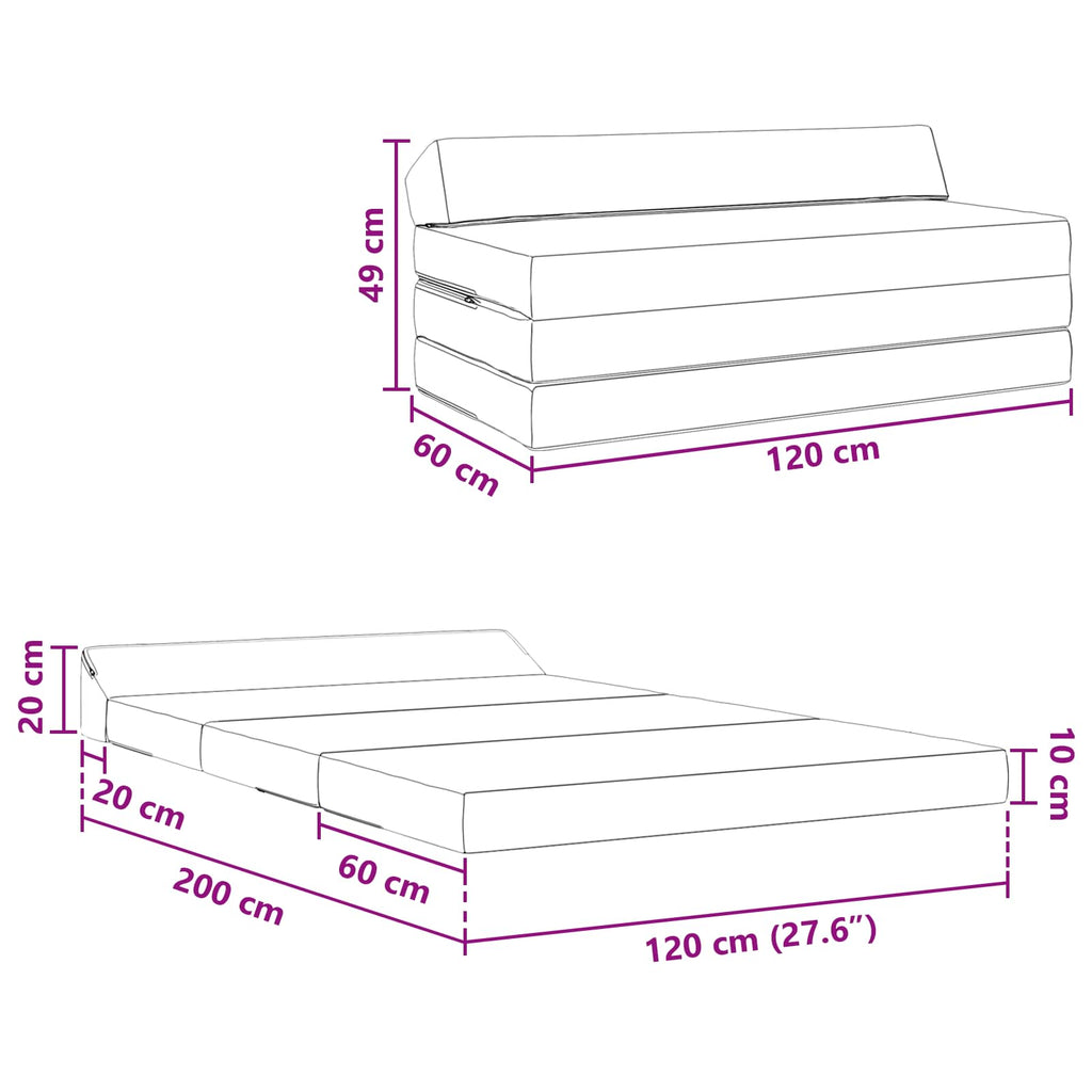 Klappsofa Bett Hellgrau 120 x 60 x 49 cm Stoff