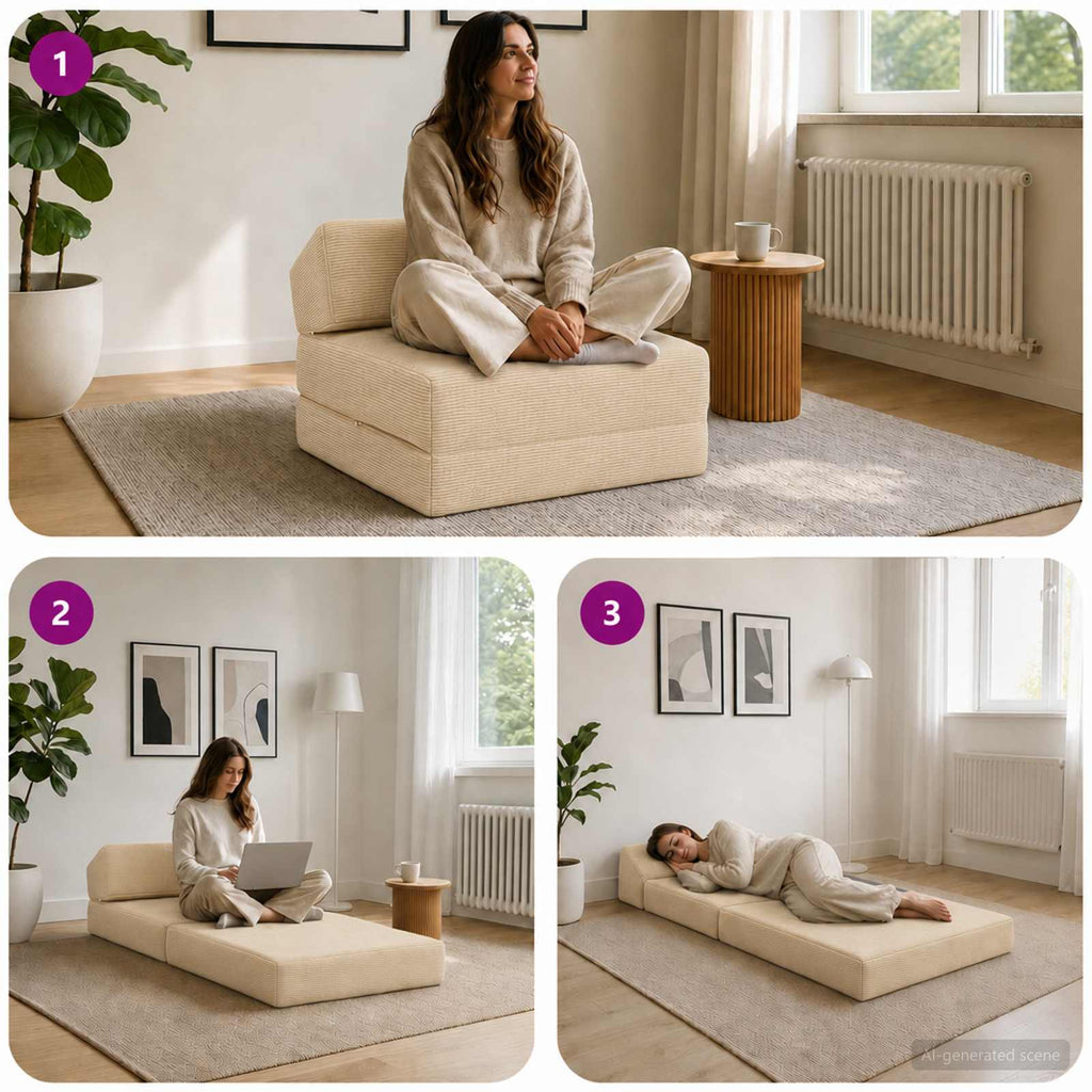 Klappsofa Bett Creme 60 x 70 x 41 cm Stoff