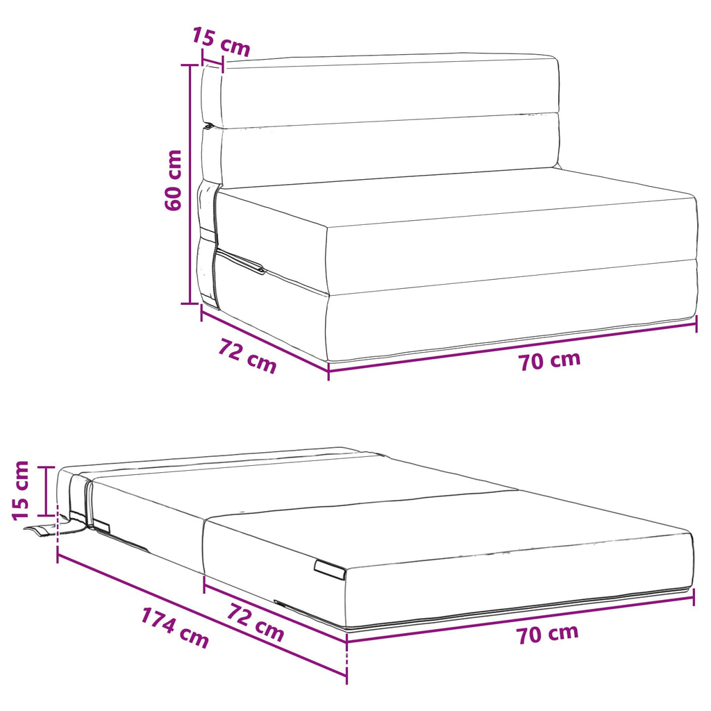 Klappsofa Bett Hellgrau 70 x 72 x 60 cm Stoff