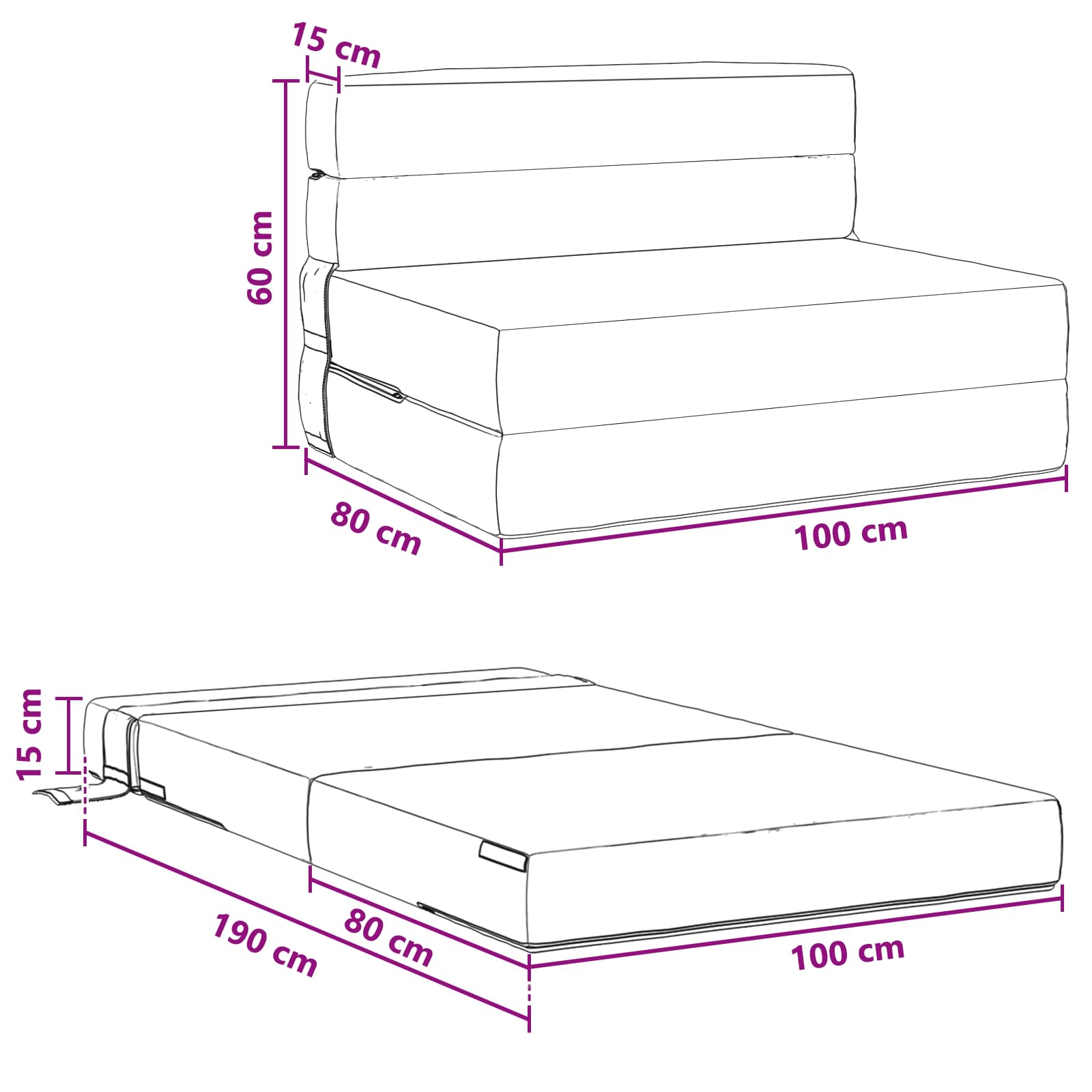 Klappsofa Bett Taupe 100 x 80 x 60 cm Stoff