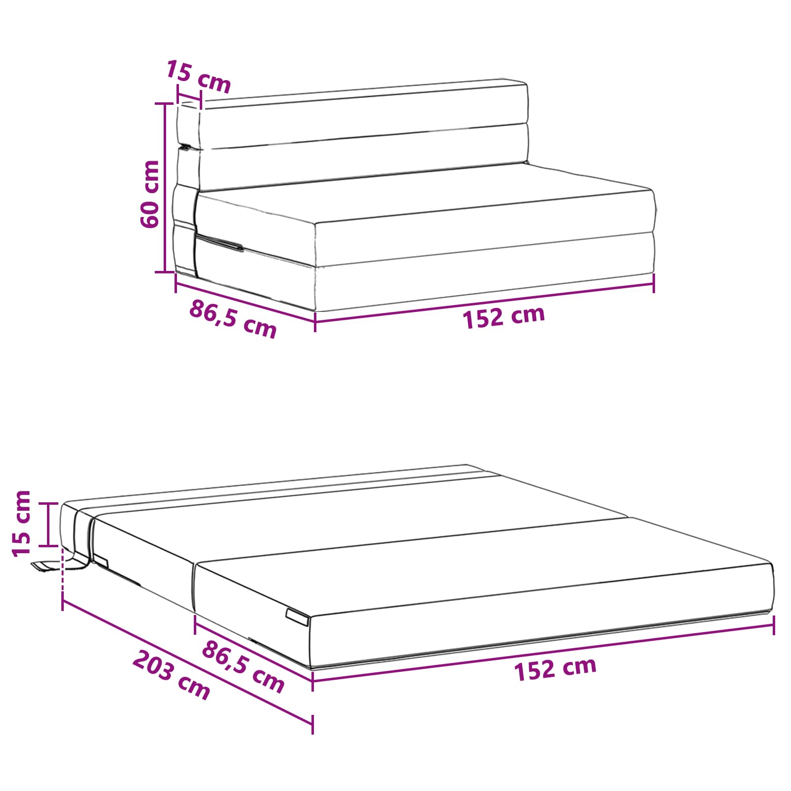 Klappsofa Bett Dunkelgrün 152 x 86,5 x 60 cm Stoff