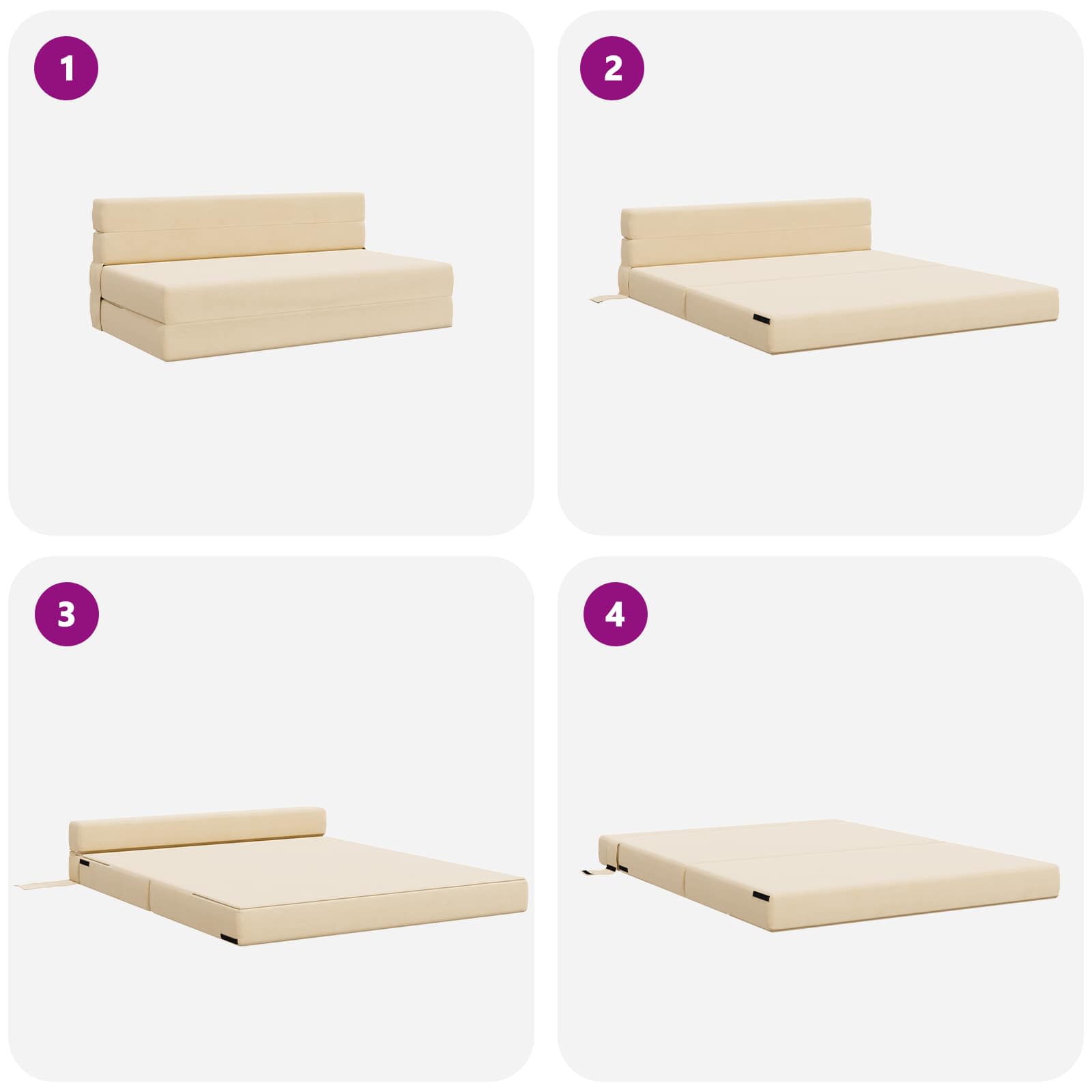 Klappsofa Bett Creme 152 x 86,5 x 60 cm Stoff