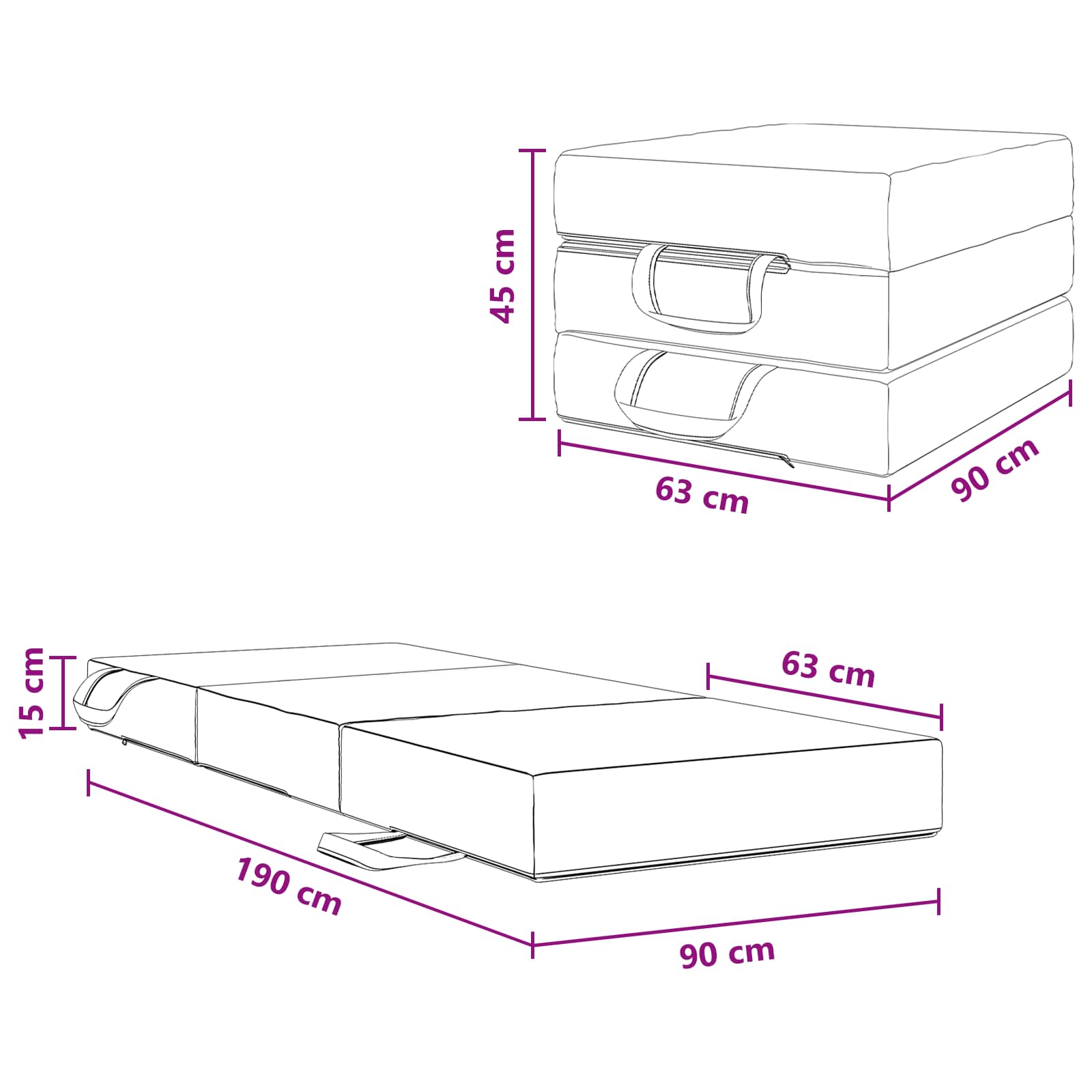 Klappsofa Bett 90 x 63 x 45 cm Hellgrau