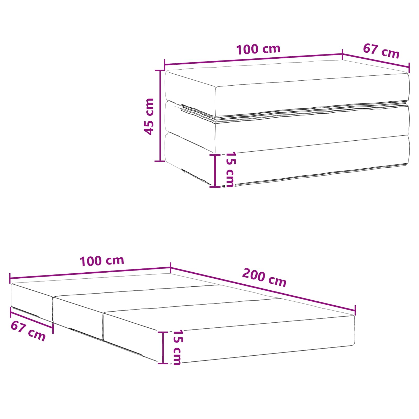 Klappsofa Bett 100 x 67 x 45 cm Hellgrau