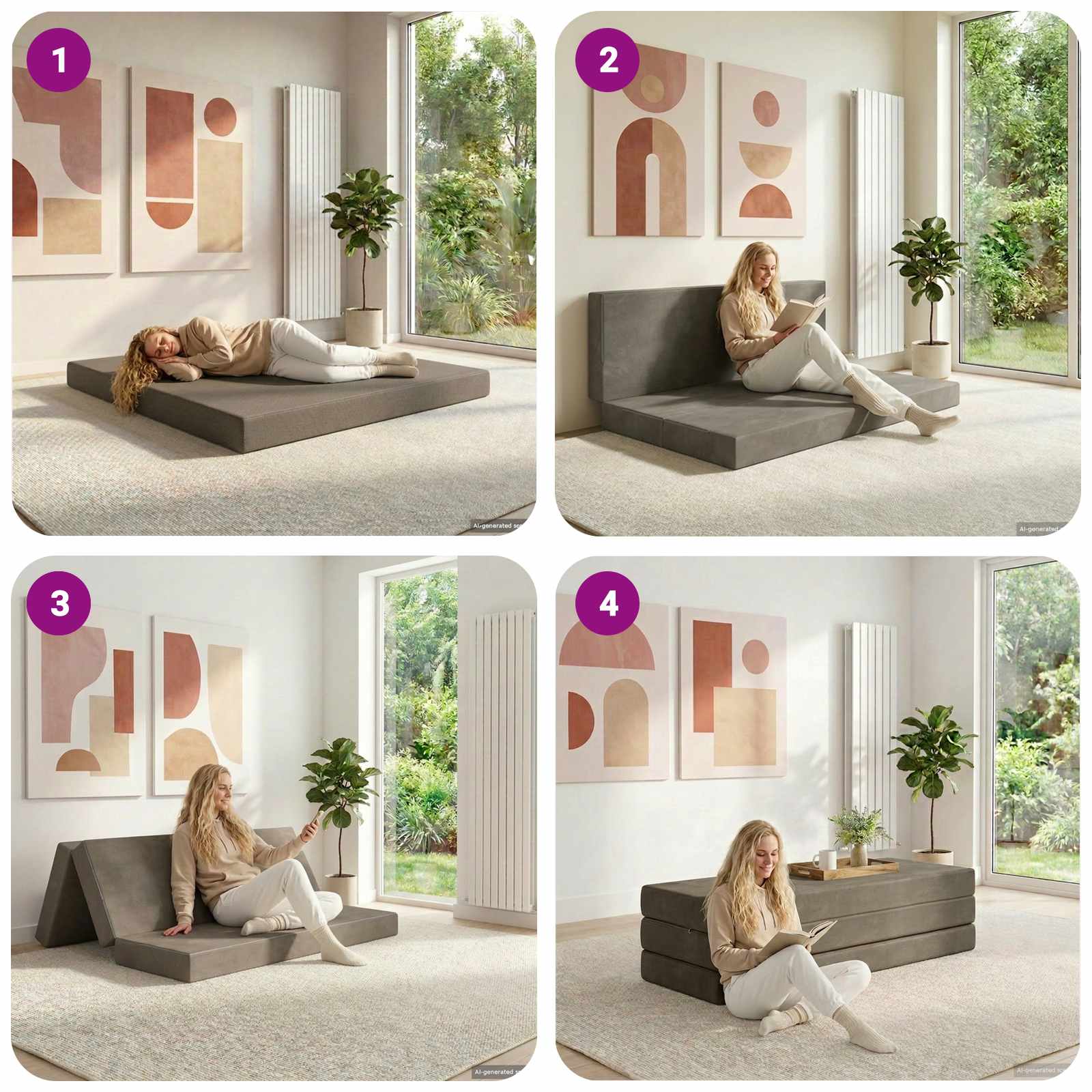 Klappsofa Bett 120 x 67 x 45 cm Hellgrau
