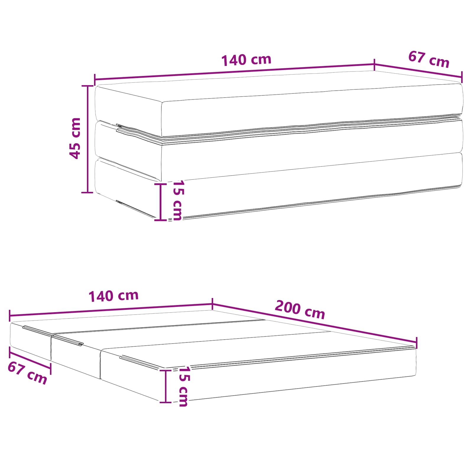 Klappsofa Bett 140 x 67 x 45 cm Blau