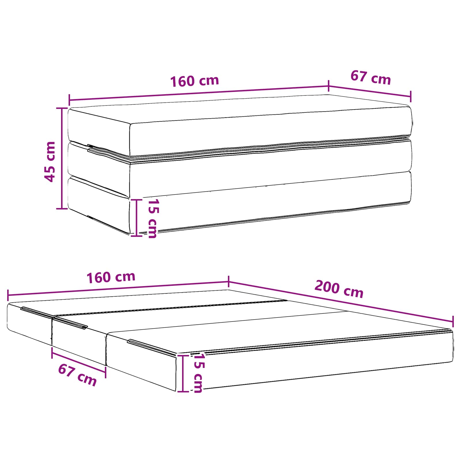 Klappsofa Bett 160 x 67 x 45 cm Schwarz
