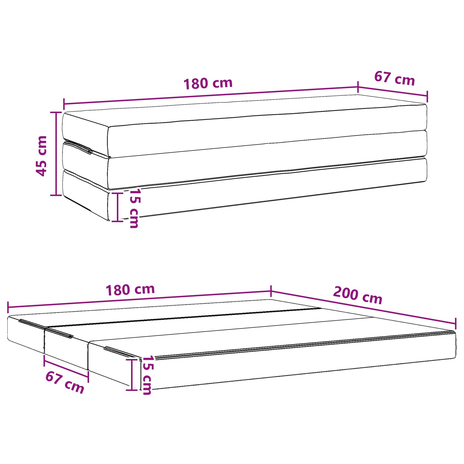 Klappsofa Bett 180 x 67 x 45 cm Rosa