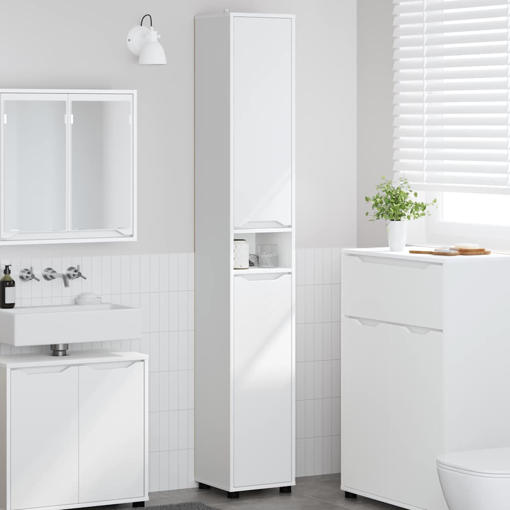 Badezimmerschrank mit Tür Weiß 30,5 x 30 x 195 cm Holzwerkstoff