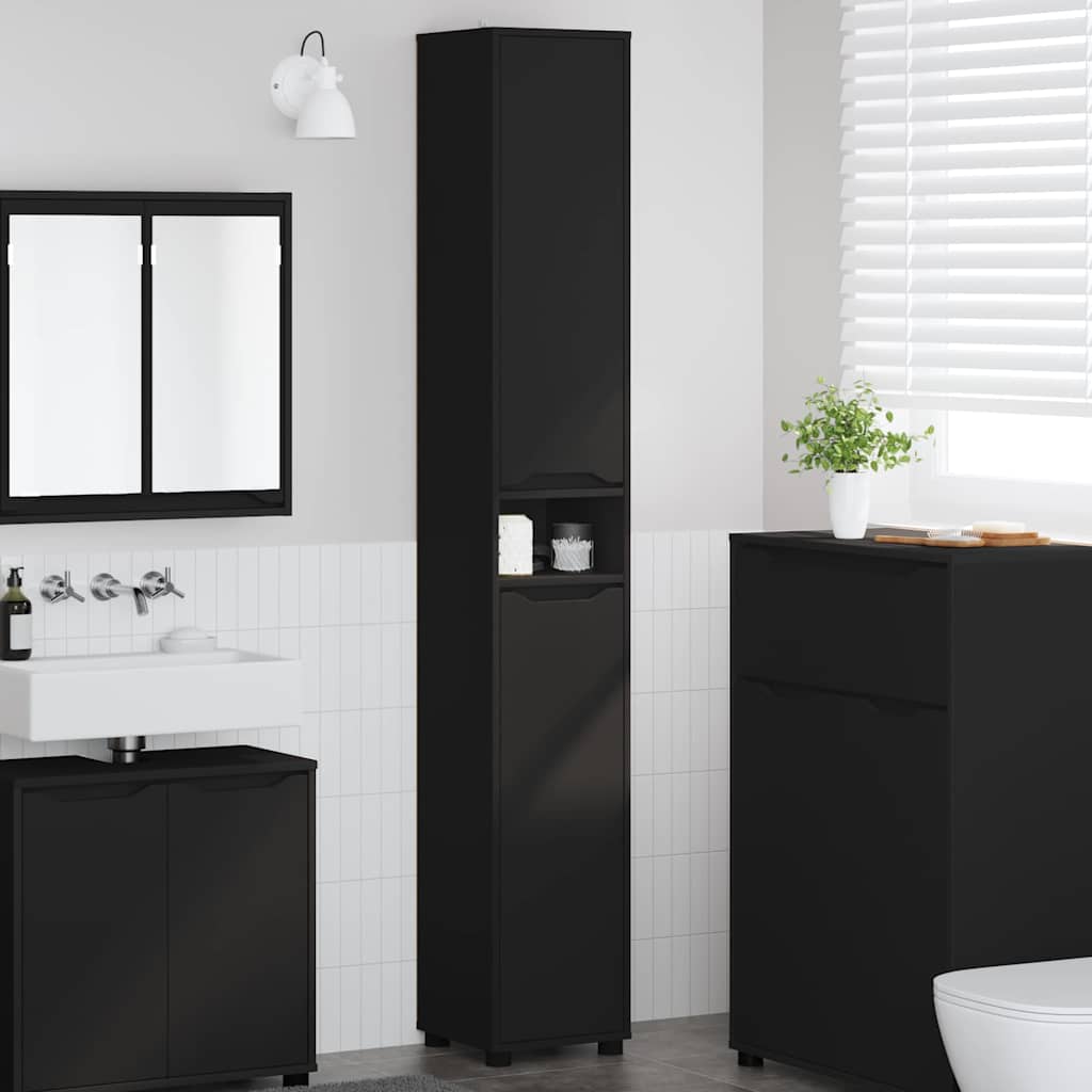 Badezimmerschrank Schwarz 30,5 x 30 x 195 cm Holzwerkstoff