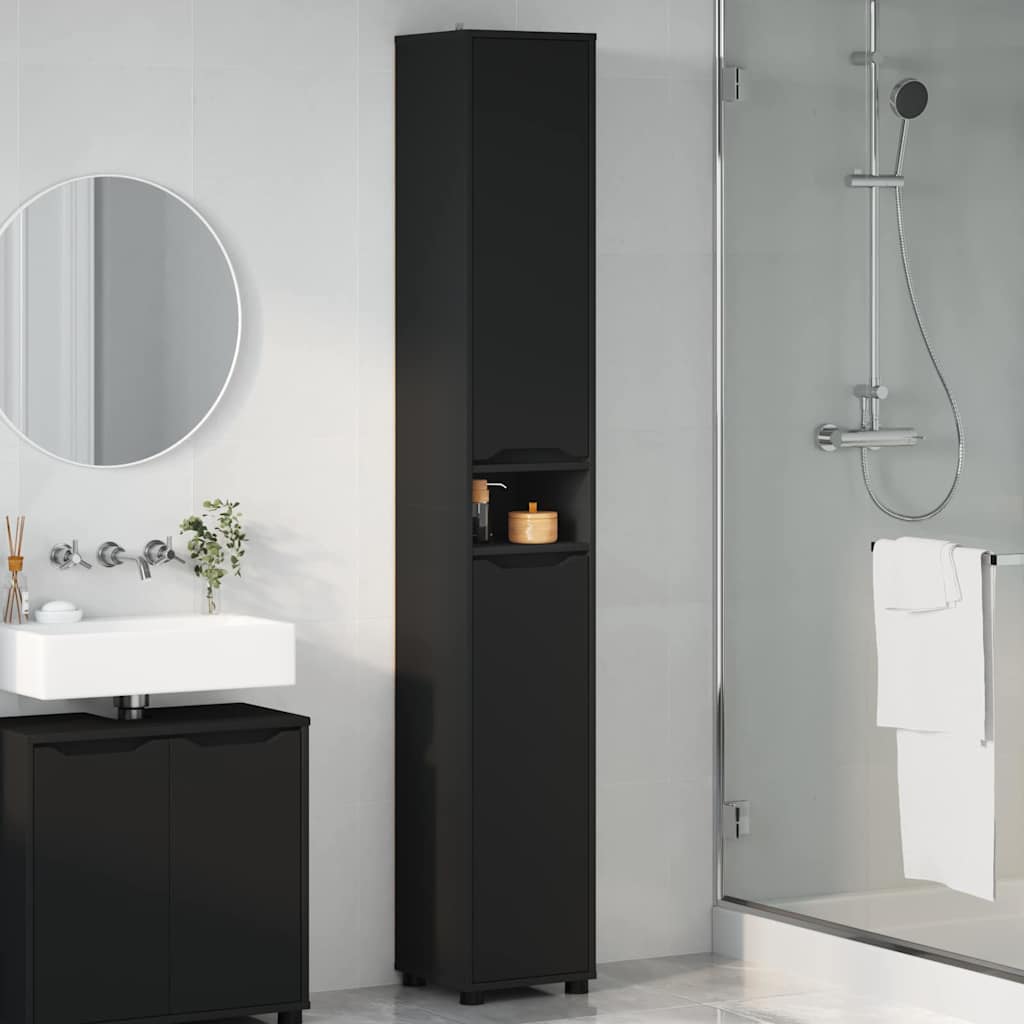Badezimmerschrank Schwarz 30,5 x 30 x 195 cm Holzwerkstoff