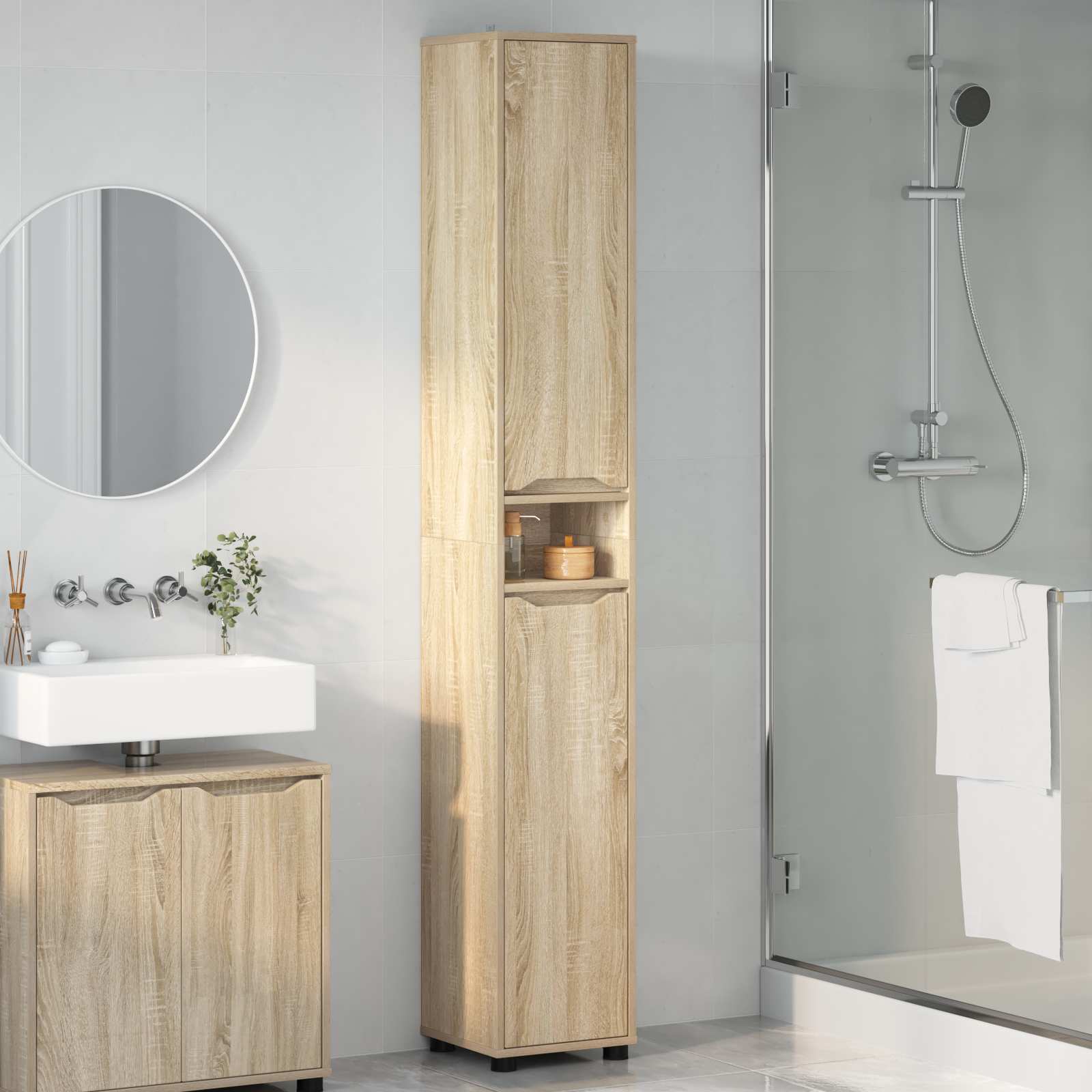 Badezimmerschrank Sonoma-Eiche 30,5 x 30 x 195 cm Holzwerkstoff